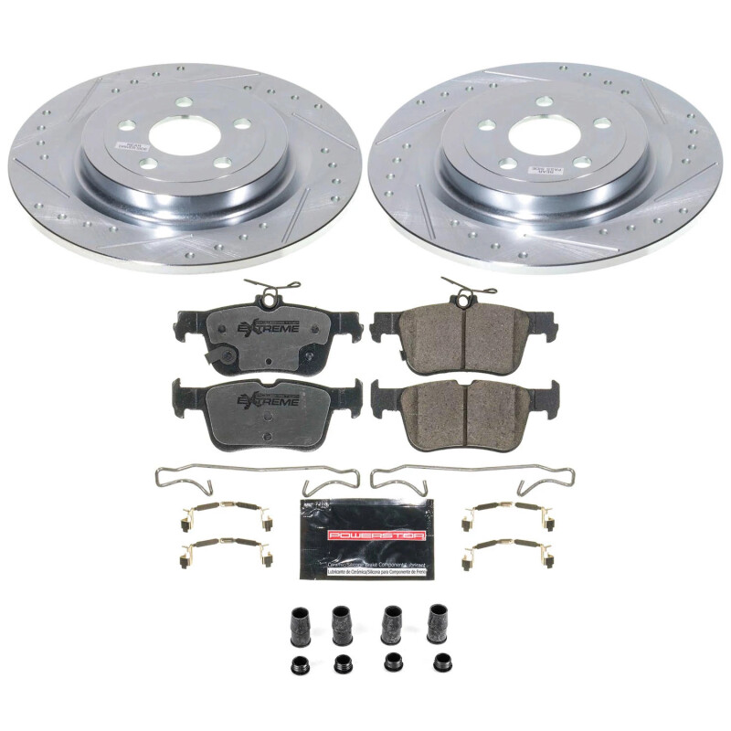 Ford Mustang Mach-E Brake Kit - Rear - PowerStop - Drilled & Slotted Rotors + Carbon-Fiber Ceramic Pads - `21-`23 Ford Mustang Mach-E Brake Kit - Rear - PowerStop - Drilled & Slotted Rotors + Carbon-Fiber Ceramic Pads - `21-`23