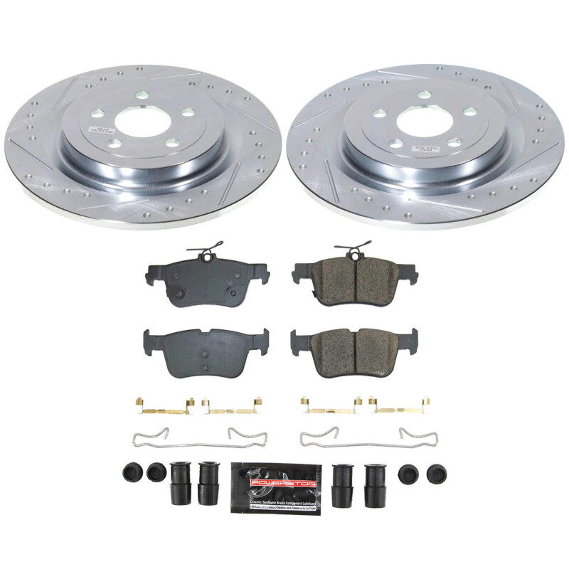 Ford Mustang Mach-E Brake Kit - Rear - PowerStop - Drilled & Slotted Rotors + Carbon-Fiber Ceramic Pads - `21-`23 Ford Mustang Mach-E Brake Kit - Rear - PowerStop - Drilled & Slotted Rotors + Carbon-Fiber Ceramic Pads - `21-`23