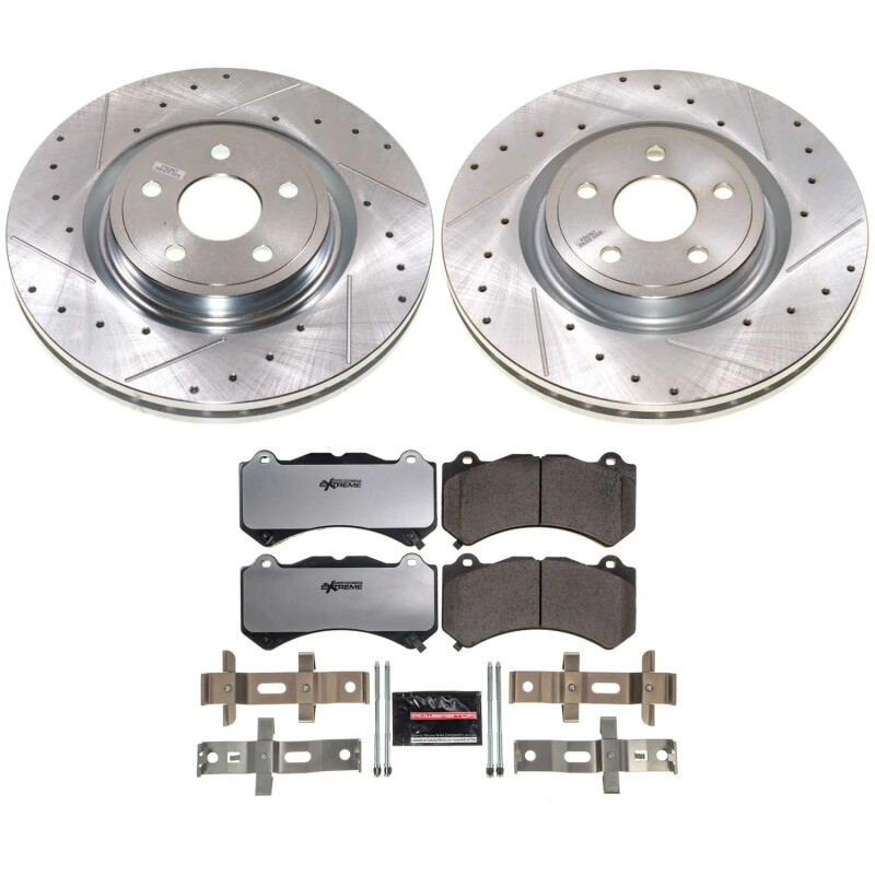 Dodge Durango Brake Kit - Front - PowerStop - Drilled & Slotted Rotors + Carbon-Fiber Ceramic Pads + Stainless-Steel Hardware - `21-`24