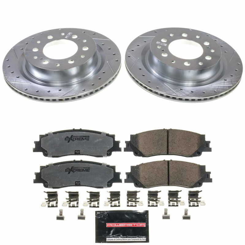 Toyota Sequoia Brake Kit - Rear - PowerStop - Drilled & Slotted Rotors + Carbon-Fiber Ceramic Pads - `23-`24