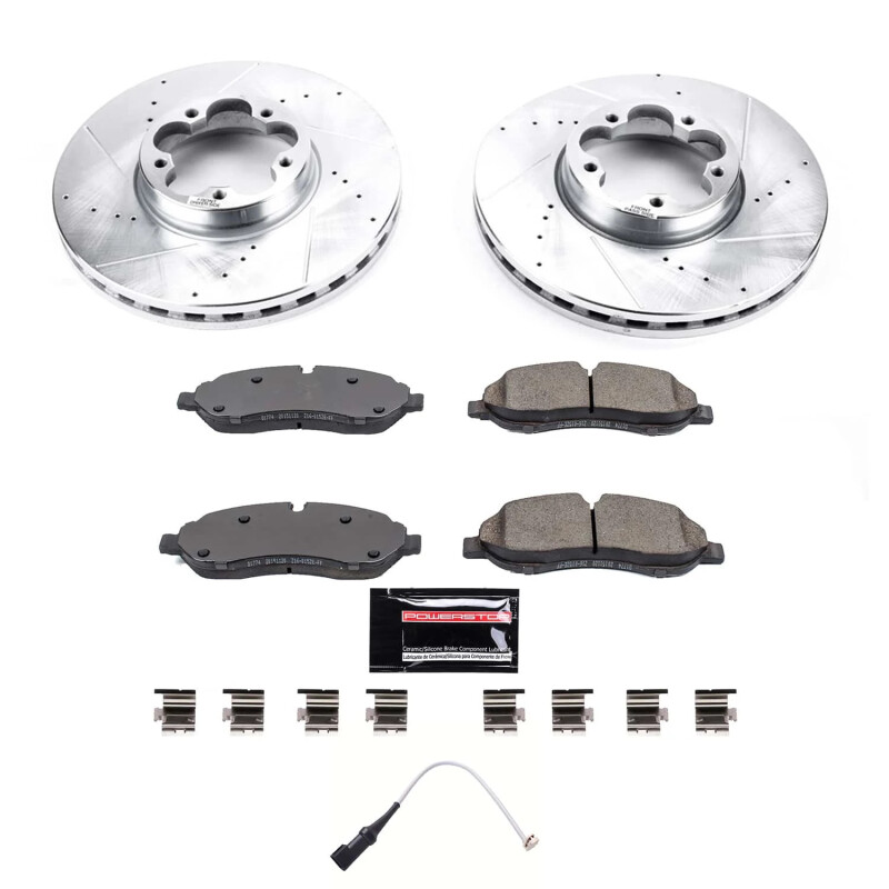 Ford Transit-350 HD Brake Kit - Front - PowerStop - Z23 Evolution Sport Upgrade Kit: Drilled & Slotted Rotors + Carbon-Fiber Ceramic Pads - `20-`22 Ford Transit-350 HD Brake Kit - Front - PowerStop - Z23 Evolution Sport Upgrade Kit: Drilled & Slotted Rotors + Carbon-Fiber Ceramic Pads - `20-`22