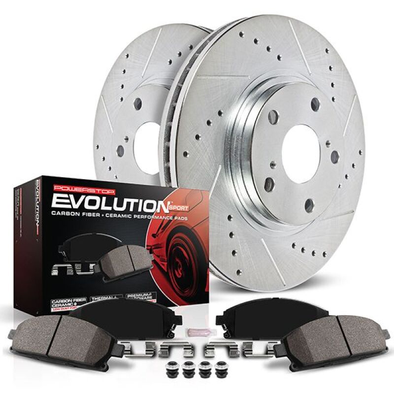 Hyundai Tucson Brake Kit - Front - PowerStop - Drilled & Slotted Rotors + Carbon-Fiber Ceramic Pads - `22-`24