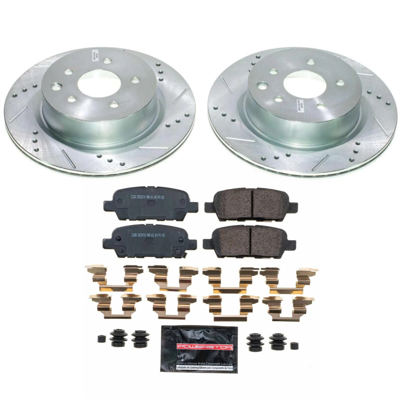 Infiniti EX35 Brake Kit - Rear - PowerStop - Drilled & Slotted Rotors + Carbon-Fiber Ceramic Pads - `08-`09 Infiniti EX35 Brake Kit - Rear - PowerStop - Drilled & Slotted Rotors + Carbon-Fiber Ceramic Pads - `08-`09