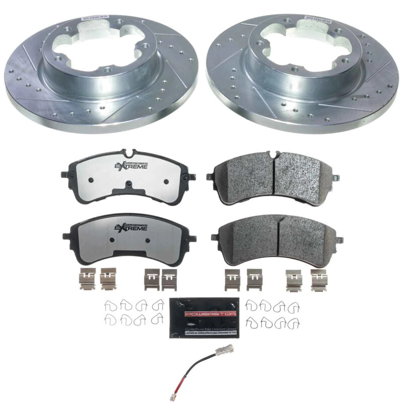 Ford E-Transit Brake Kit - Rear - PowerStop - Z36 Truck & Tow Upgrade Kit: Drilled & Slotted Rotors + Carbon-Fiber Ceramic Pads - `22-`24