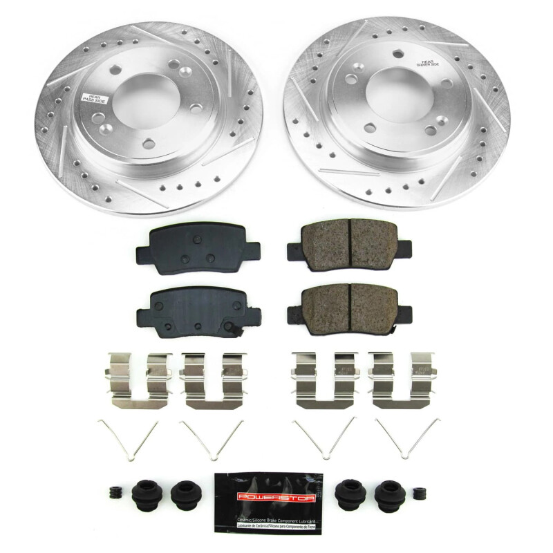 Hyundai Elantra Brake Kit - Rear - PowerStop - Drilled & Slotted Rotors + Carbon-Fiber Ceramic Pads - `21-`23 Hyundai Elantra Brake Kit - Rear - PowerStop - Drilled & Slotted Rotors + Carbon-Fiber Ceramic Pads - `21-`23