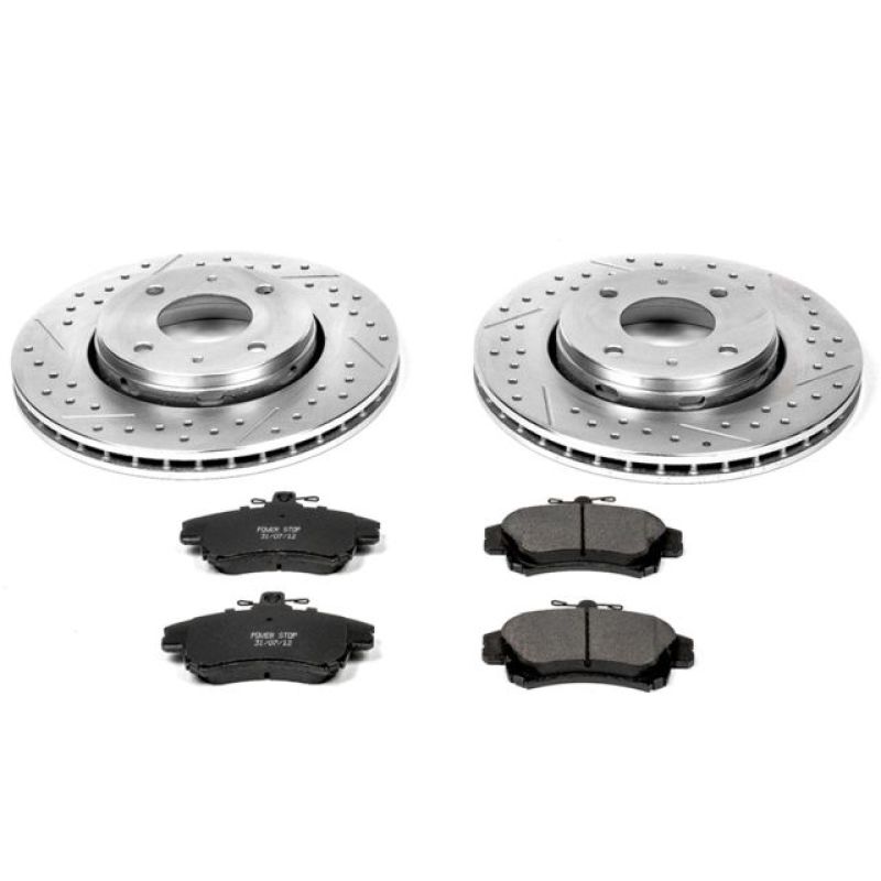Volvo S40 Brake Kit - Front - PowerStop - Drilled & Slotted Rotors + Carbon-Fiber Ceramic Pads - `00-`04