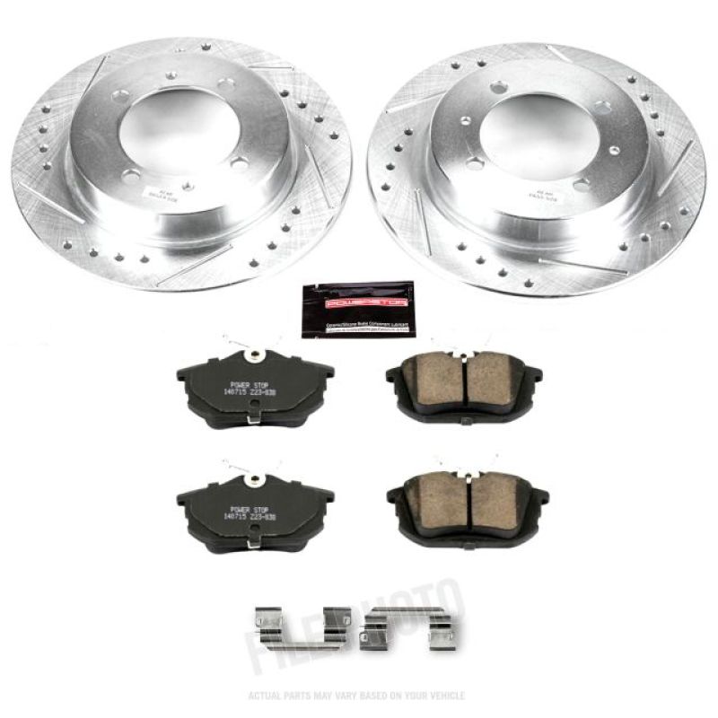 Volvo S40 Brake Kit - Rear - PowerStop - Drilled & Slotted Rotors + Carbon-Fiber Ceramic Pads - `00-`04