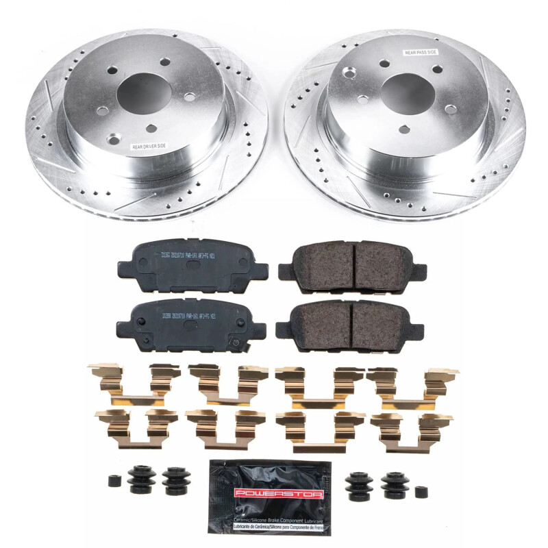 Infiniti FX35 Brake Kit - Rear - PowerStop - Drilled & Slotted Rotors + Carbon-Fiber Ceramic Pads - 2009 Infiniti FX35 Brake Kit - Rear - PowerStop - Drilled & Slotted Rotors + Carbon-Fiber Ceramic Pads - 2009