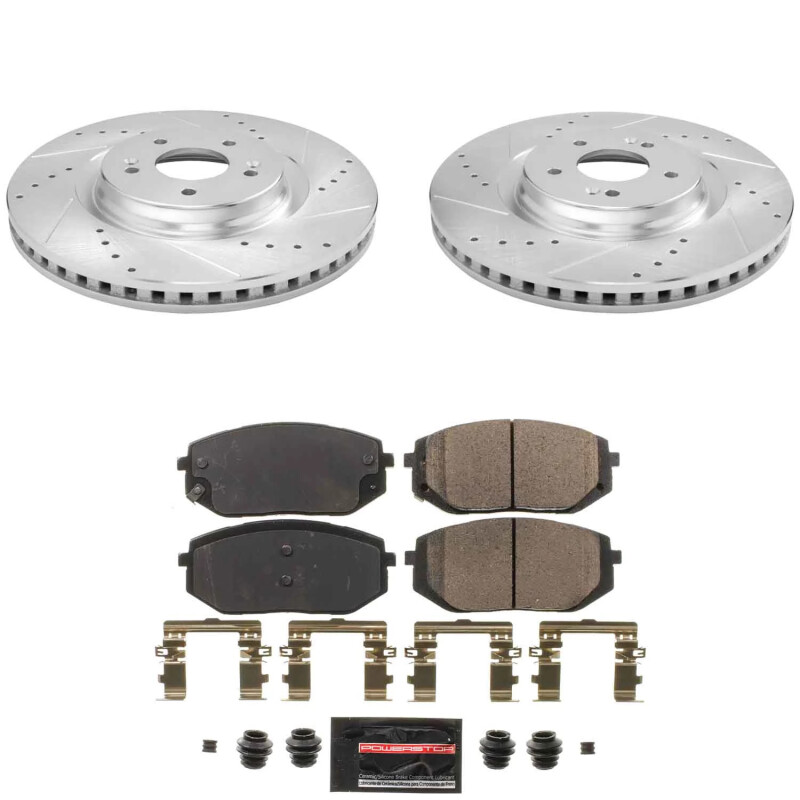 Hyundai Sonata Brake Kit - Front - PowerStop - Drilled & Slotted Rotors + Carbon-Fiber Ceramic Pads - `21-`23