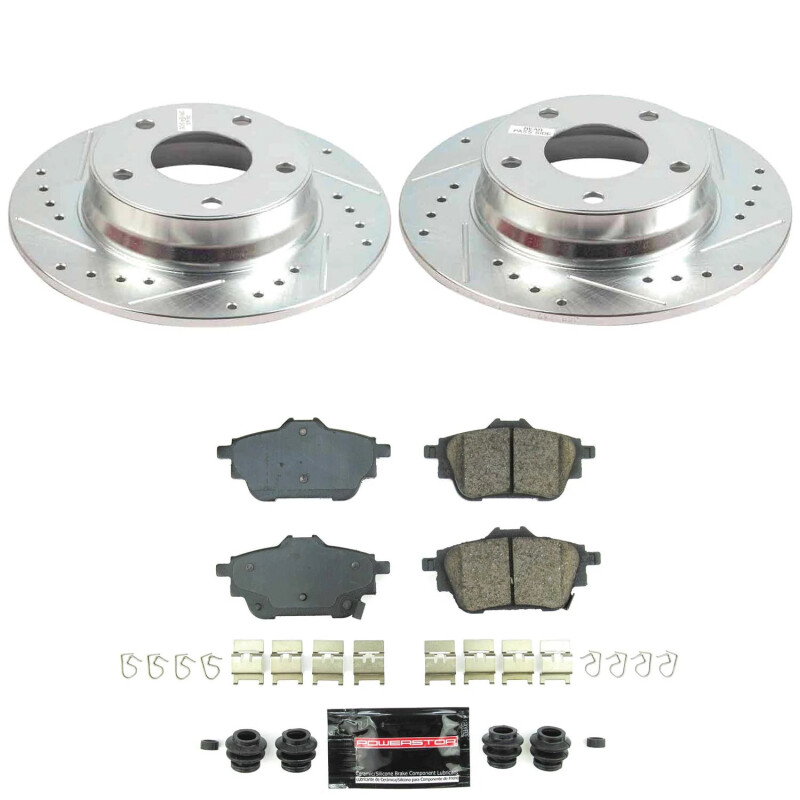 Nissan Sentra Brake Kit - Rear - PowerStop - Drilled & Slotted Rotors + Carbon-Fiber Ceramic Pads - `20-`25