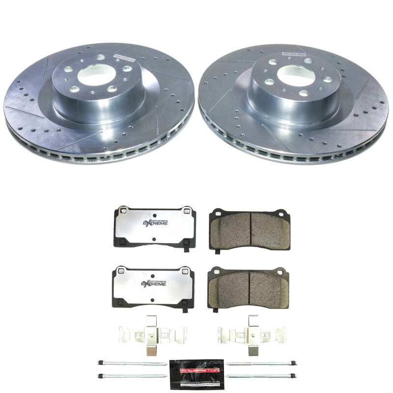 Tesla Y Brake Kit - Front - PowerStop - Drilled & Slotted Rotors + Carbon-Fiber Ceramic Pads - `20-`24