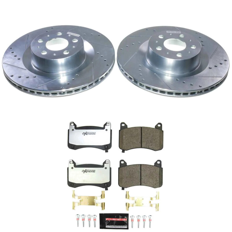 Tesla Y Brake Kit - Front - PowerStop - Drilled & Slotted Rotors + Carbon-Fiber Ceramic Z26 Pads - `20-`24