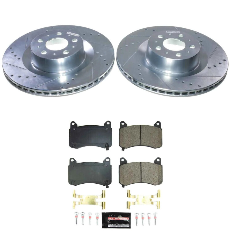 Tesla Y Brake Kit - Front - PowerStop - Drilled & Slotted Rotors + Carbon-Fiber Ceramic Pads - `20-`24