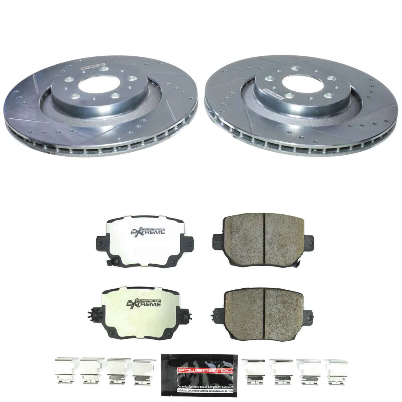 Tesla Y Brake Kit - Rear - PowerStop - Drilled & Slotted Rotors + Carbon-Fiber Ceramic Pads - `20-`24