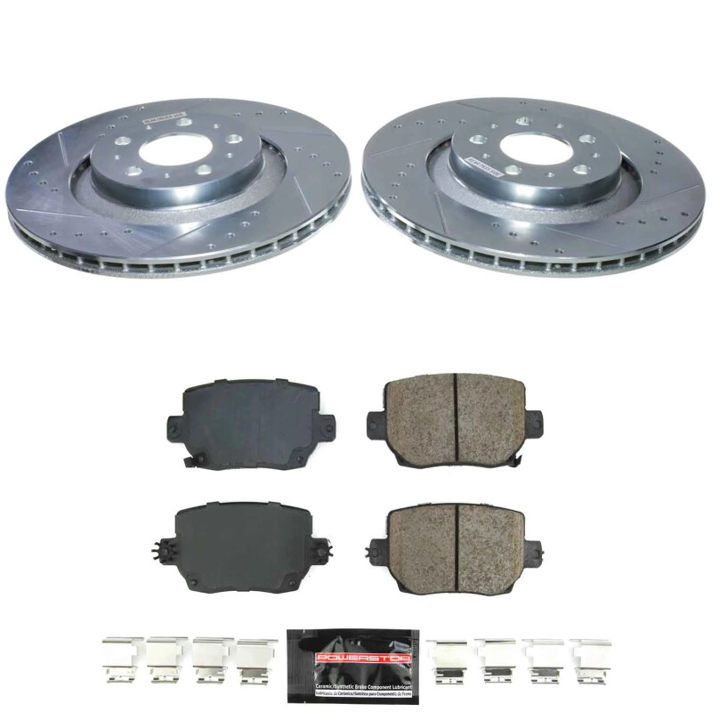 Tesla Y Brake Kit - Rear - PowerStop - Drilled & Slotted Rotors + Carbon-Fiber Ceramic Pads - `20-`24