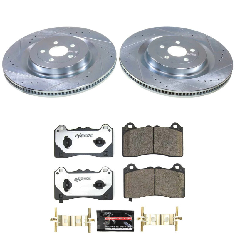 Ford Mustang Mach-E Brake Kit - Front - PowerStop - Z26 Street Warrior + Drilled & Slotted Rotors + Carbon-Fiber Ceramic Pads - `21-`24