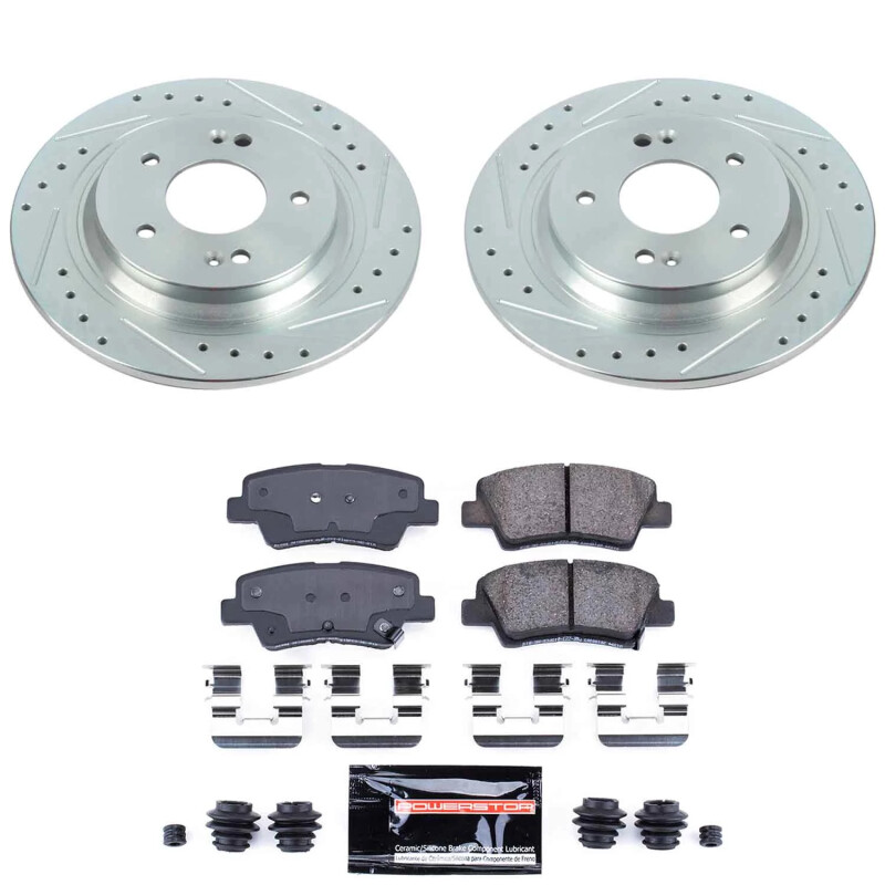 Hyundai Kona Brake Kit - Rear - PowerStop - Z23 Evolution Sport Upgrade Kit: Drilled & Slotted Rotors, Carbon-Fiber Ceramic Pads - `22-`23