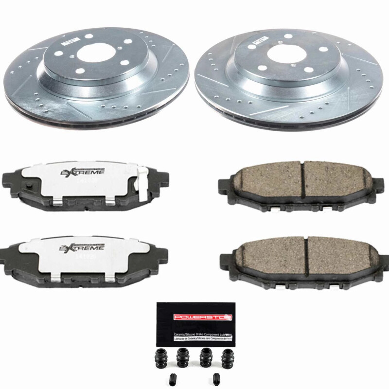Subaru Impreza Brake Kit - Rear - PowerStop - Drilled & Slotted Rotors + Carbon-Fiber Ceramic Pads - 2024+