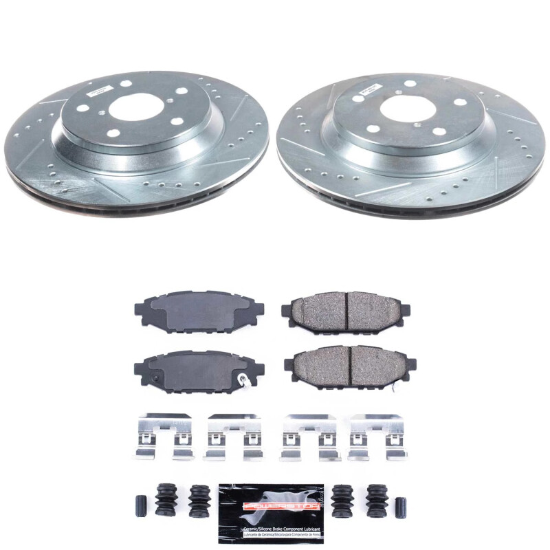 Subaru Impreza Brake Kit - Rear - PowerStop - Drilled & Slotted Rotors + Carbon-Fiber Ceramic Pads - 2024+