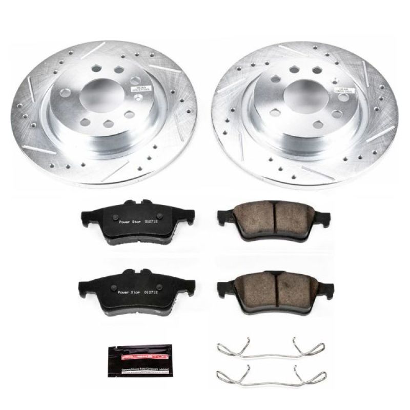 Saab 9-3 Brake Kit - Rear - PowerStop - Z23 Evolution Sport, Drilled & Slotted Rotors + Carbon-Fiber Ceramic Pads - `03-`11