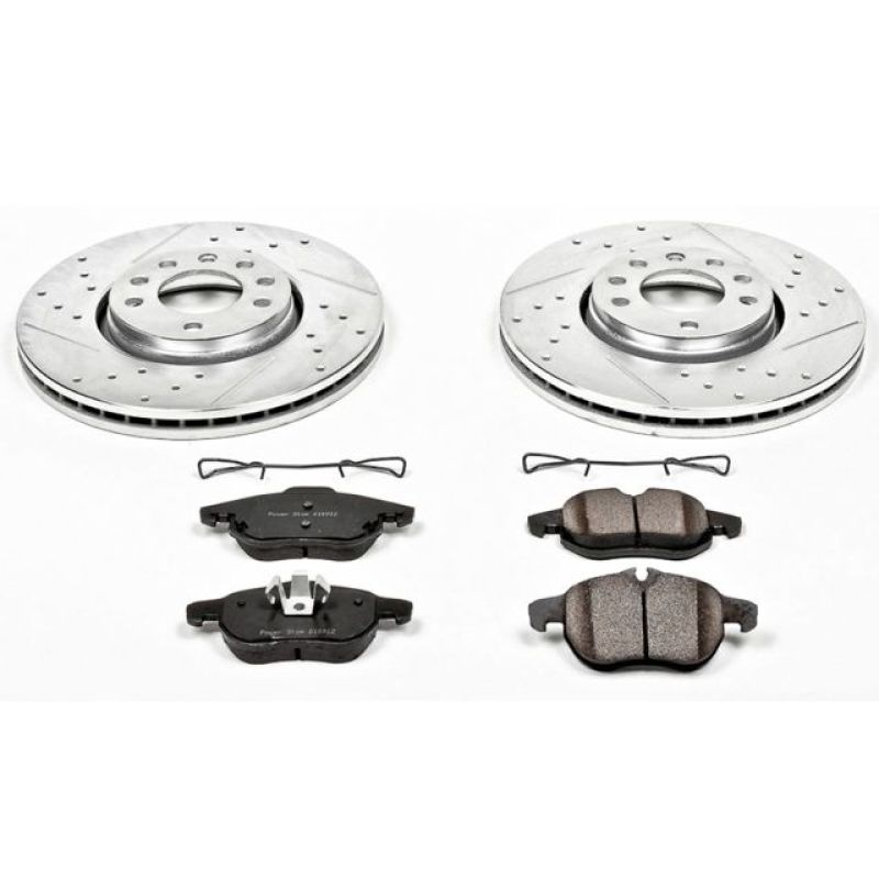 Saab 9-3 Brake Kit - Front - PowerStop - Drilled & Slotted Rotors + Carbon-Fiber Ceramic Pads - `03-`11