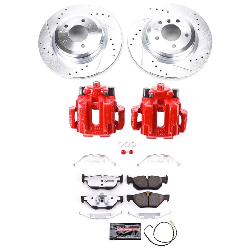 BMW 3 Series Brake Kit - Rear - PowerStop - Z26 Street Warrior + Drilled & Slotted Rotors + Carbon-Fiber Ceramic Pads + Powder Coated Calipers - 2006