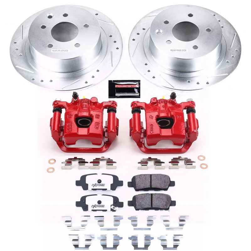 Nissan Sentra Brake Kit - Rear - PowerStop - Drilled/Slotted Rotors + Carbon-Fiber Ceramic Pads + Powder Coated Calipers - Red - `07-`10