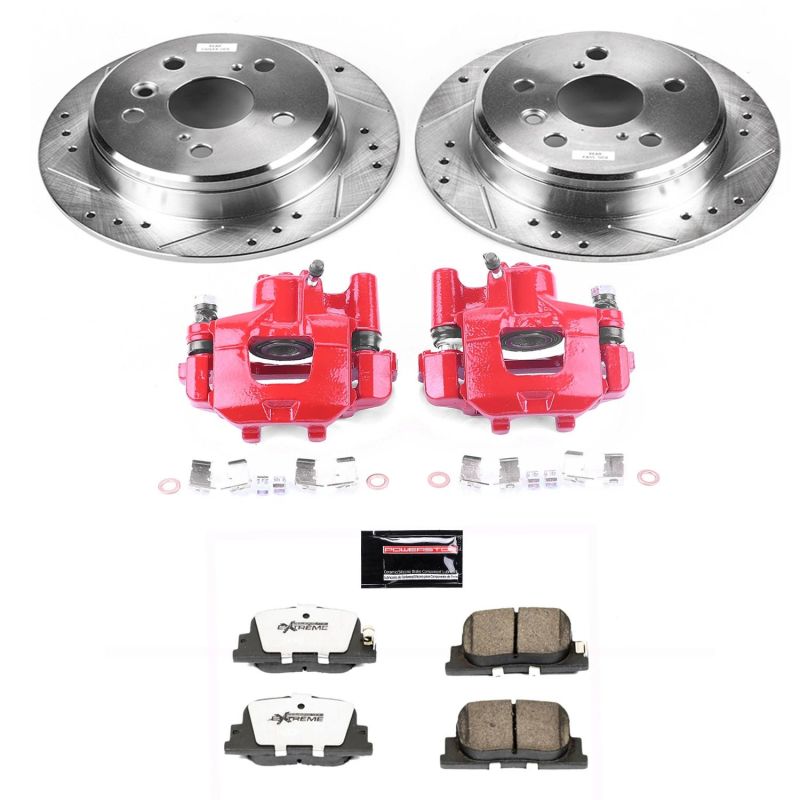 Lexus ES300 Brake Kit - Rear - PowerStop - Z26 Street Warrior, Drilled & Slotted Rotors, Carbon-Fiber Ceramic Pads, Powder Coated Calipers - Red - `00-`01