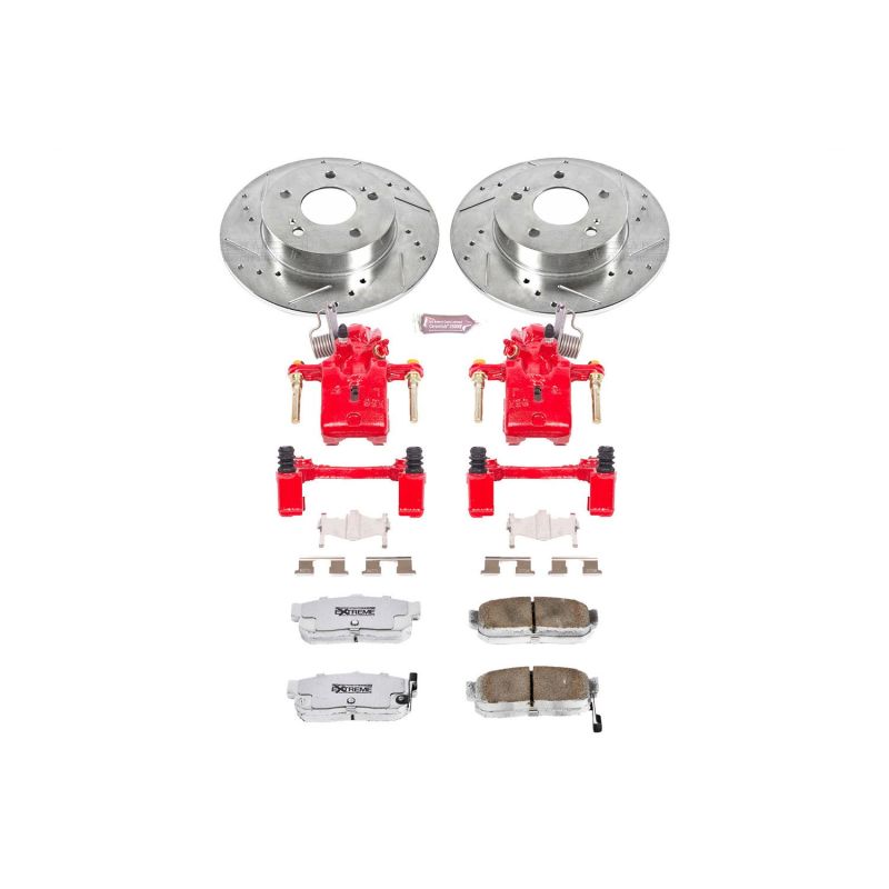 Infiniti I30 Brake Kit - Rear - PowerStop - Drilled & Slotted Rotors + Carbon-Fiber Ceramic Pads + Powder Coated Calipers - Red - `96-`01