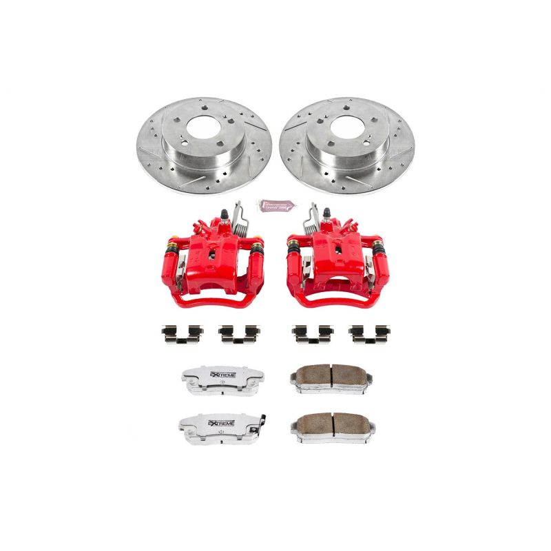 Infiniti I30 Brake Kit - Rear - PowerStop - Drilled/Slotted Rotors + Carbon-Fiber Ceramic Pads + Powder Coated Calipers - Red - 2001