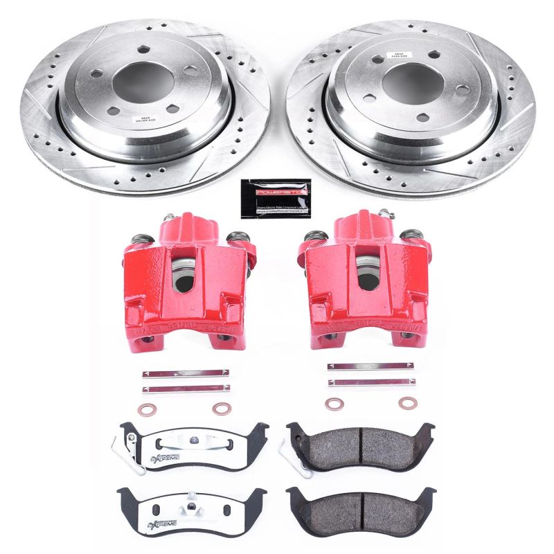 Ford Crown Victoria Brake Kit - Rear - PowerStop - Drilled/Slotted Rotors + Carbon-Fiber Ceramic Pads + Powder Coated Calipers - Red - `03-`11