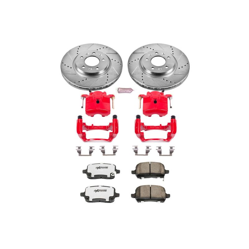 Pontiac Solstice Brake Kit - Front - PowerStop - Drilled & Slotted Rotors + Carbon-Fiber Ceramic Pads + Powder Coated Calipers - Red - `06-`09