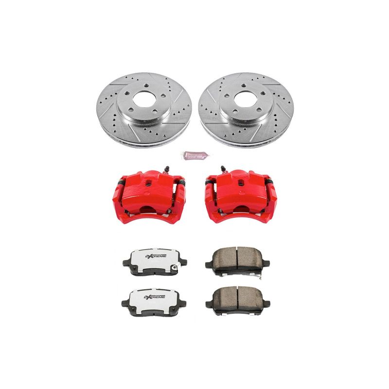 Chevrolet HHR Brake Kit - Front - PowerStop - Drilled & Slotted Rotors + Carbon-Fiber Ceramic Pads + Powder Coated Calipers - Red - `08-`11