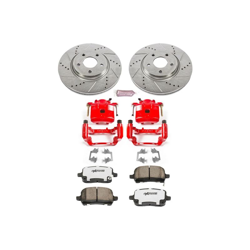 Chevrolet Cobalt Brake Kit - Front - PowerStop - Drilled & Slotted Rotors + Carbon-Fiber Ceramic Pads + Powder Coated Calipers - Red - `05-`06