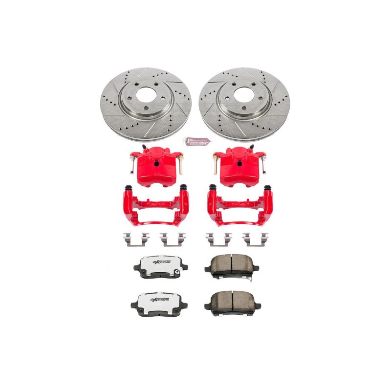 Chevrolet Malibu Brake Kit - Front - PowerStop - Drilled & Slotted Rotors + Carbon-Fiber Ceramic Pads + Powder Coated Calipers - Red - `04-`08
