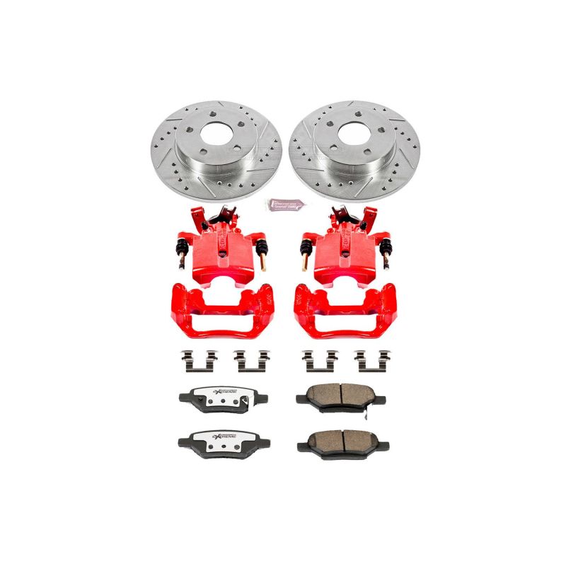Chevrolet Cobalt Brake Kit - Rear - PowerStop - Drilled & Slotted Rotors + Carbon-Fiber Ceramic Pads + Powder Coated Calipers - Red - `05-`07