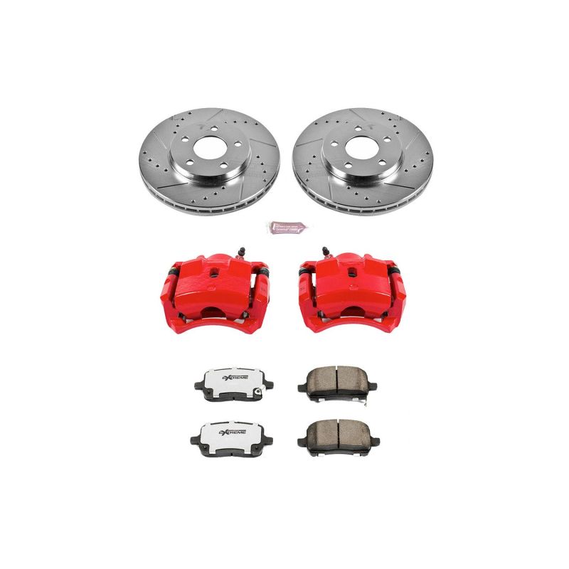 Chevrolet Malibu Brake Kit - Front - PowerStop - Z26 Street Warrior with Drilled & Slotted Rotors + Carbon-Fiber Ceramic Pads + Powder Coated Calipers - Red - `04-`08