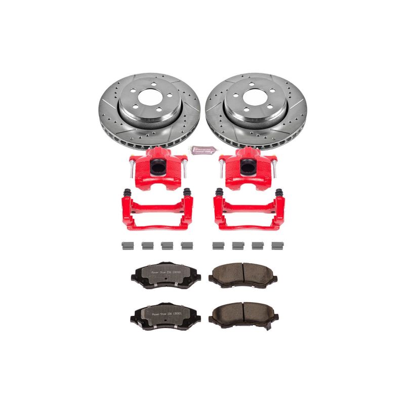 Dodge Nitro Brake Kit - Front - PowerStop - Drilled & Slotted Rotors + Carbon-Fiber Ceramic Pads + Powder Coated Calipers - Red - `07-`11