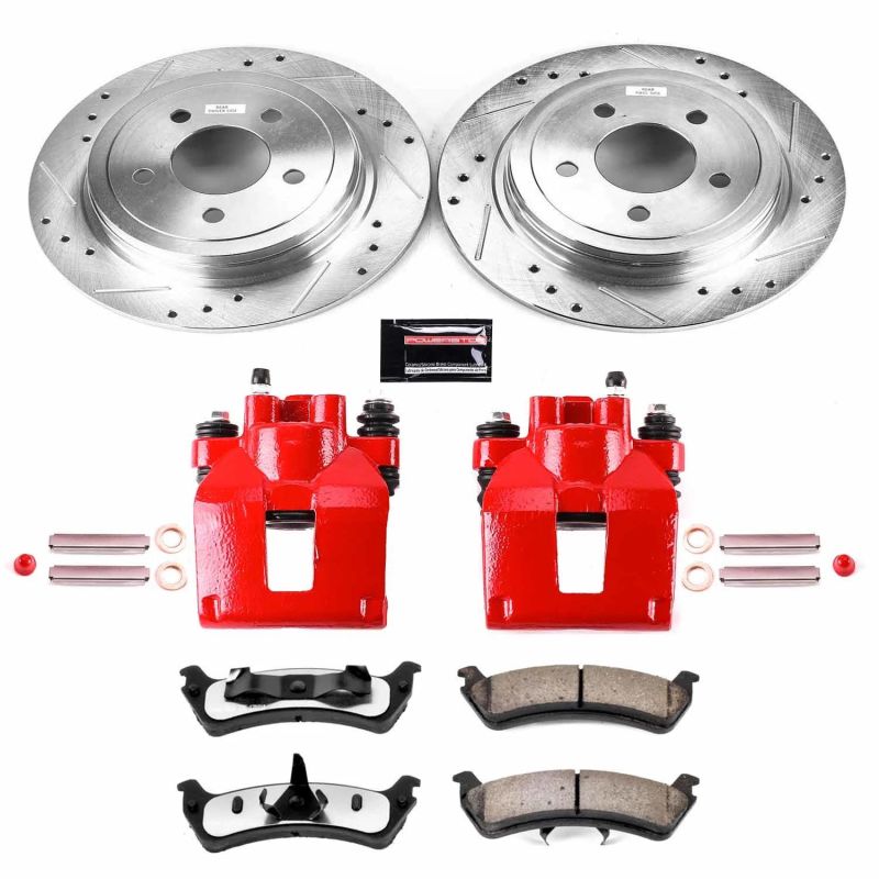 Ford Explorer Sport Brake Kit - Rear - PowerStop - Drilled & Slotted Rotors + Carbon-Fiber Ceramic Pads + Powder Coated Calipers - Red - 2003