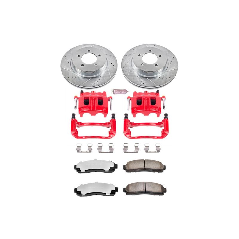 Ford Explorer Brake Kit - Front - PowerStop - Z36 Truck & Tow with Drilled & Slotted Rotors + Carbon-Fiber Ceramic Pads + Powder Coated Calipers - Red - `02-`05