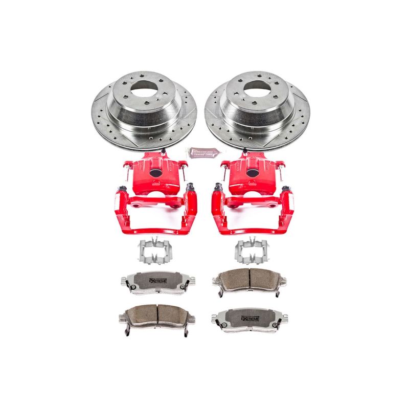 Buick Rainier Brake Kit - Rear - PowerStop - Drilled & Slotted Rotors + Carbon-Fiber Ceramic Pads + Powder Coated Calipers - Red - `04-`07