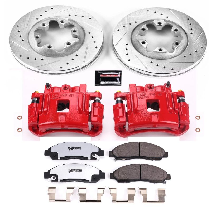 Chevrolet Colorado Brake Kit - Front - PowerStop - Drilled & Slotted Rotors + Carbon-Fiber Ceramic Pads + Powder Coated Calipers - Red - `04-`08