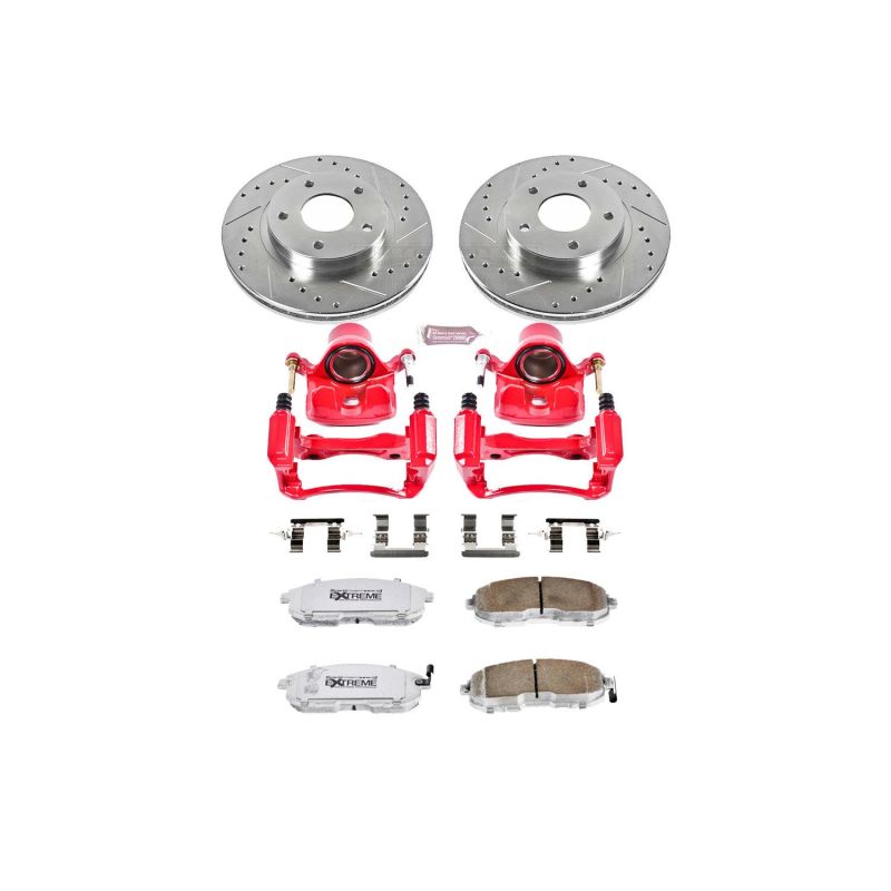 Infiniti I30 Brake Kit - Front - PowerStop - Drilled & Slotted Rotors + Carbon-Fiber Ceramic Pads + Powder Coated Calipers - Red - `00-`01