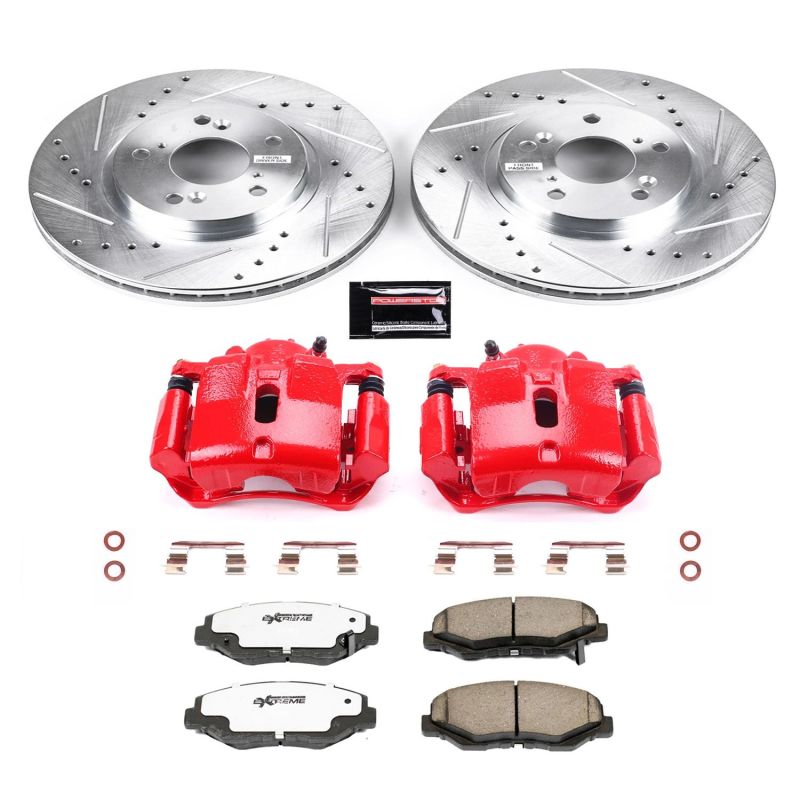 Honda Pilot Brake Kit - Front - PowerStop - Z26 Street Warrior with Painted Calipers - Red - `03-`08