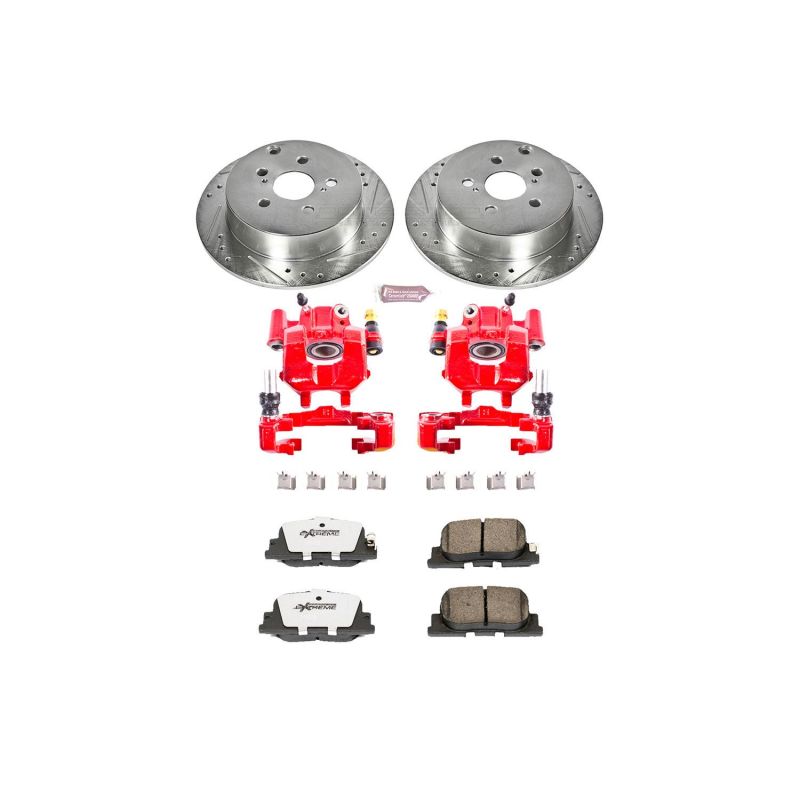 Scion tC Brake Kit - Rear - PowerStop - Drilled & Slotted Rotors + Carbon-Fiber Ceramic Pads + Powder Coated Calipers - Red - `05-`10
