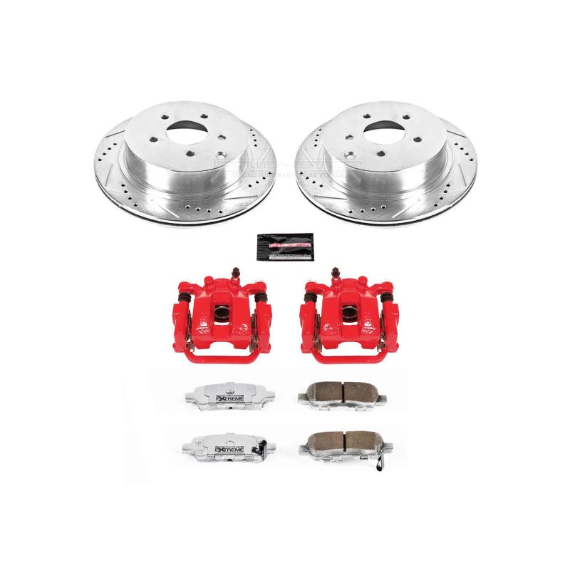 Infiniti FX35 Brake Kit - Rear - PowerStop - Drilled & Slotted Rotors + Carbon-Fiber Ceramic Pads + Powder Coated Calipers - Red - `03-`08
