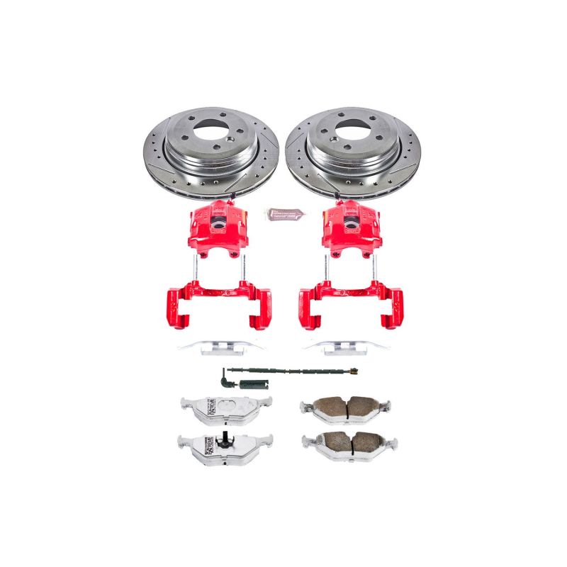 BMW 3 Series Brake Kit - Rear - PowerStop - Drilled & Slotted Rotors + Carbon-Fiber Ceramic Pads + Powder Coated Calipers - `01-`05