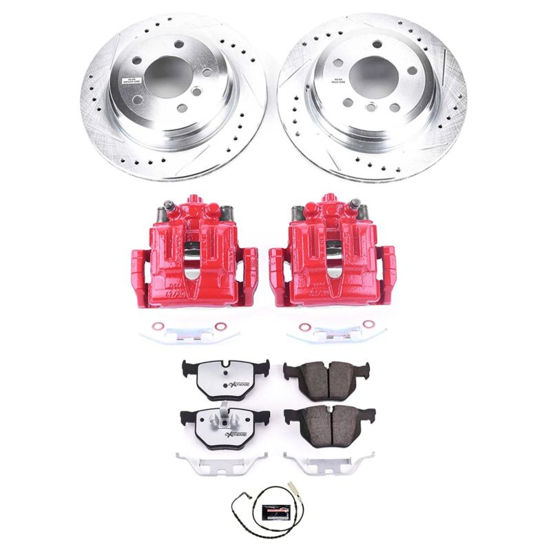 BMW 3 Series Brake Kit - Rear - PowerStop - Drilled & Slotted Rotors + Carbon-Fiber Ceramic Pads + Powder Coated Calipers - 2006