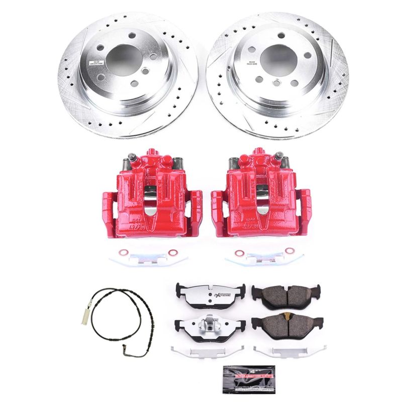 BMW 3 Series Brake Kit - Rear - PowerStop - Drilled & Slotted Rotors + Carbon-Fiber Ceramic Pads + Powder Coated Calipers - `07-`10