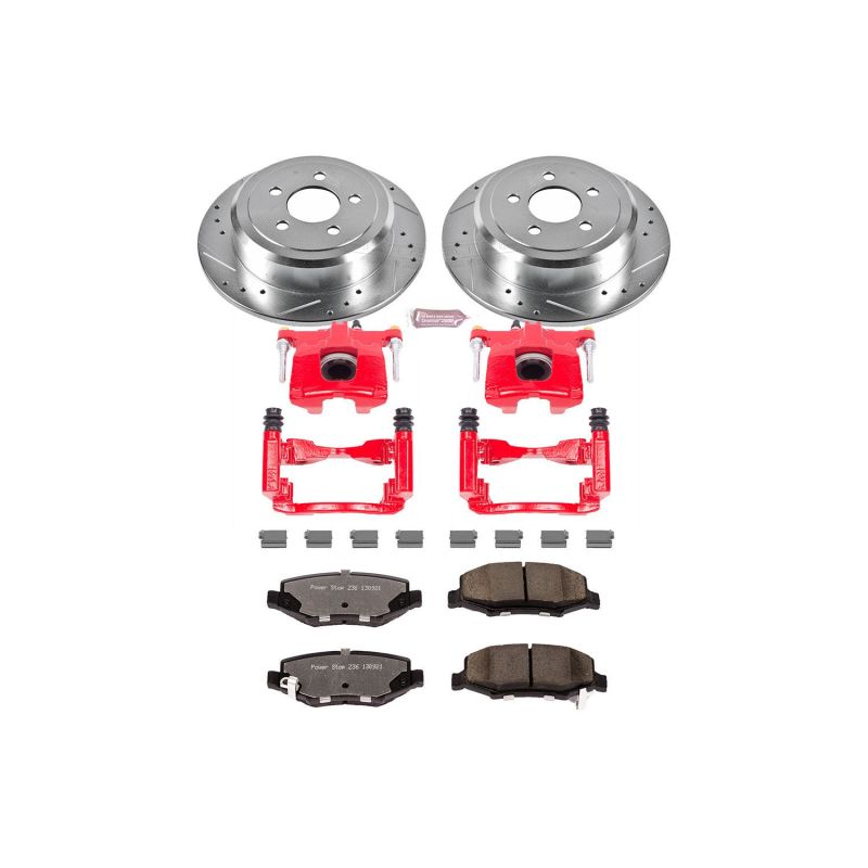 Dodge Nitro Brake Kit - Rear - PowerStop - Drilled & Slotted Rotors + Carbon-Fiber Ceramic Pads + Powder Coated Calipers - Red - `07-`11